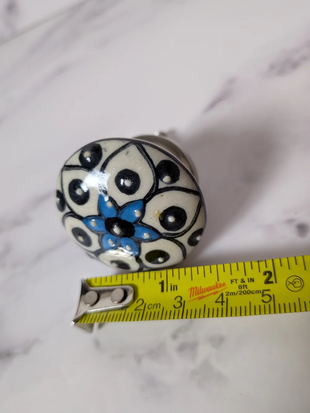 Decorative Ceramic Drawer Knob - Blue Floral Pattern